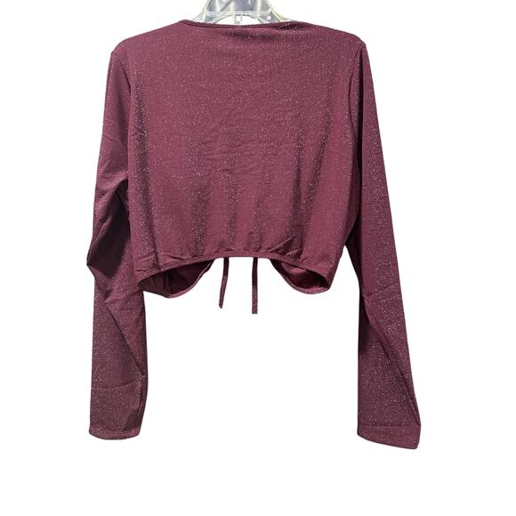 Savage X Fenty Sleep & Shine Long-Sleeve Crop Tee Red Cocoa Sparkly Size 2X - Picture 6 of 12